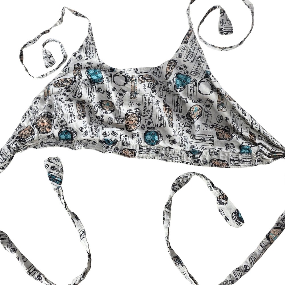 OM Company Bralette Free Size White Travel Suitcase Print Cotton Crop Top Indie